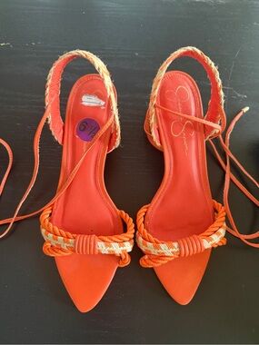 Sergio Rossi Orange Braided Rope-Tie Slingback Heels